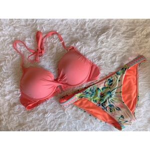 Pink Tropical Push Up Bikini Set